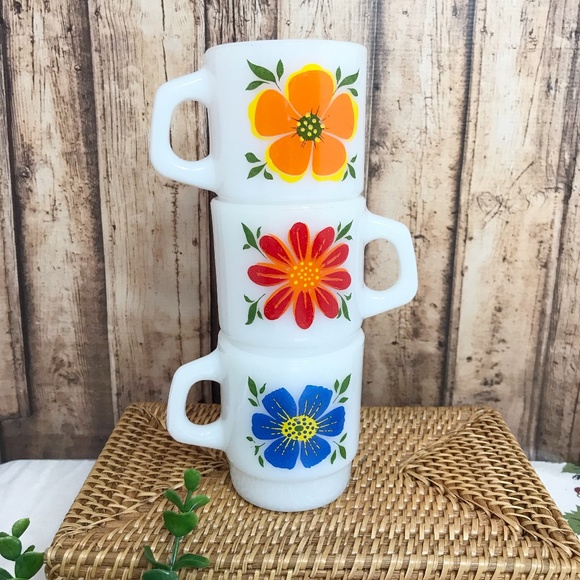 Fireking Other - Vintage Fireking Stackable Floral Coffee Cups
